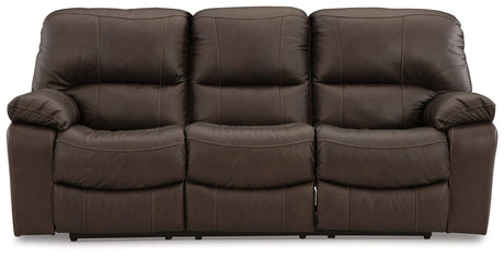 Leesworth Dark Brown Leather Power Reclining Sofa - Ella Furniture