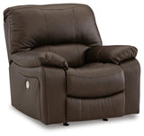 Leesworth Dark Brown Leather Power Recliner - Ella Furniture