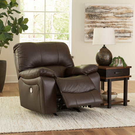 Leesworth Dark Brown Leather Power Recliner - Ella Furniture