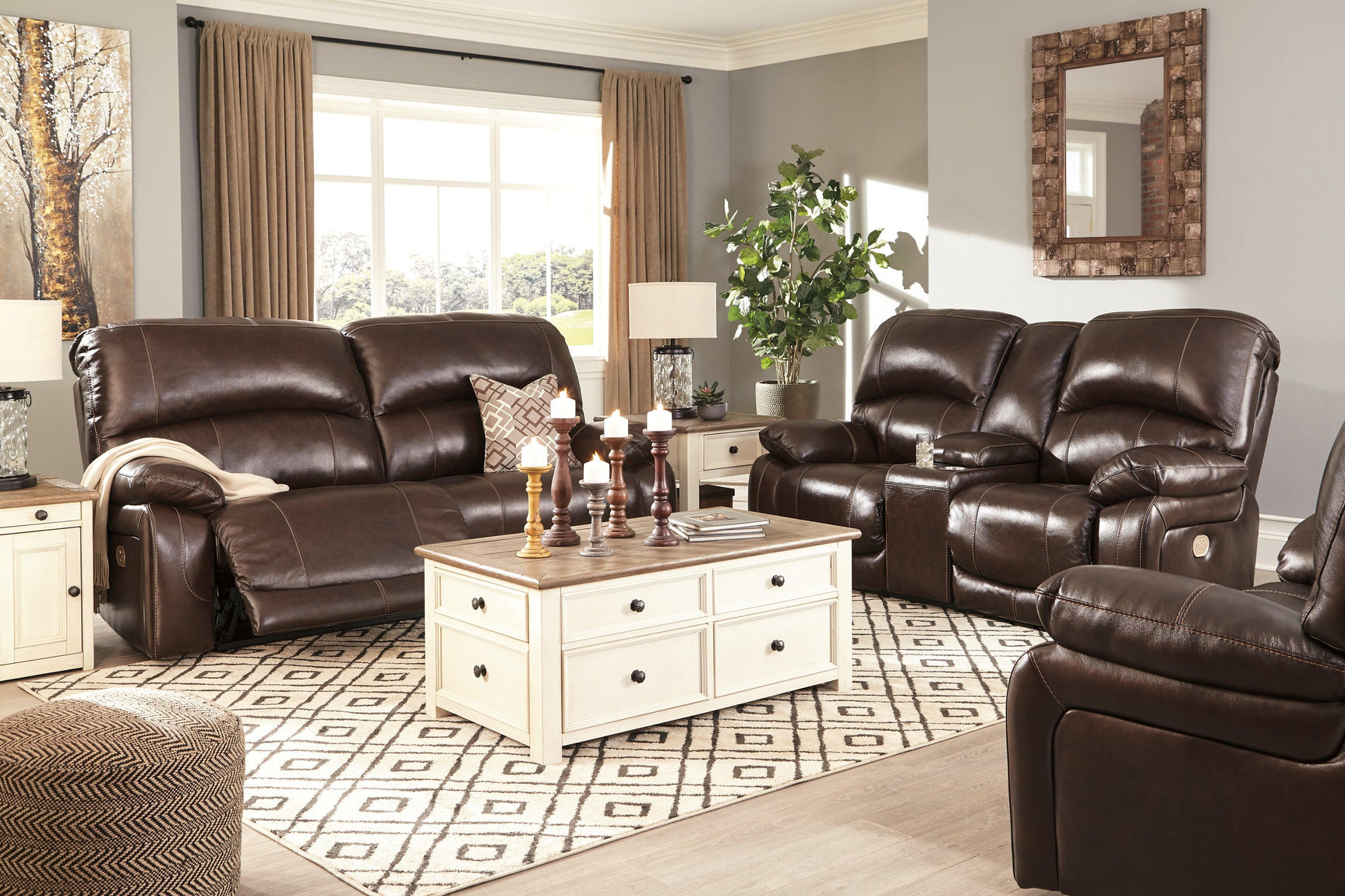 Hallstrung Chocolate Leather Power Recliner - Ella Furniture