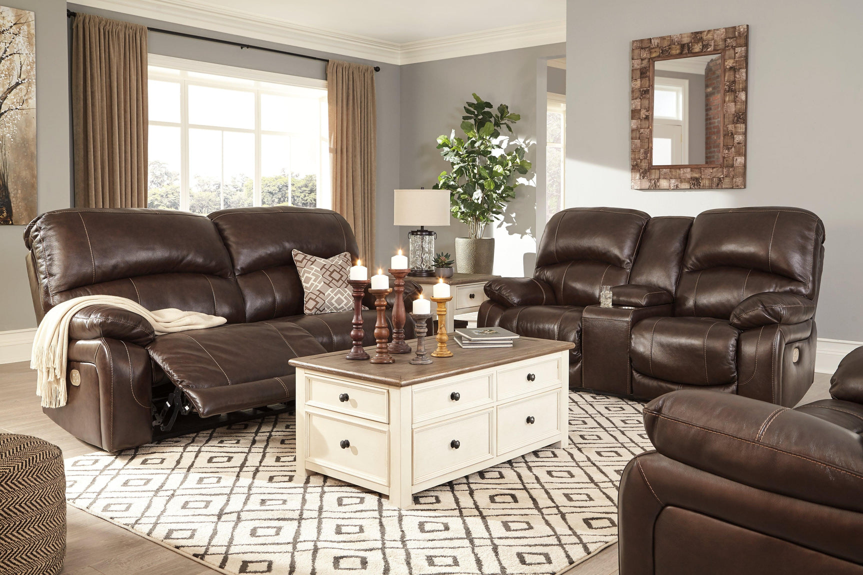 Hallstrung Chocolate Leather Power Recliner - Ella Furniture