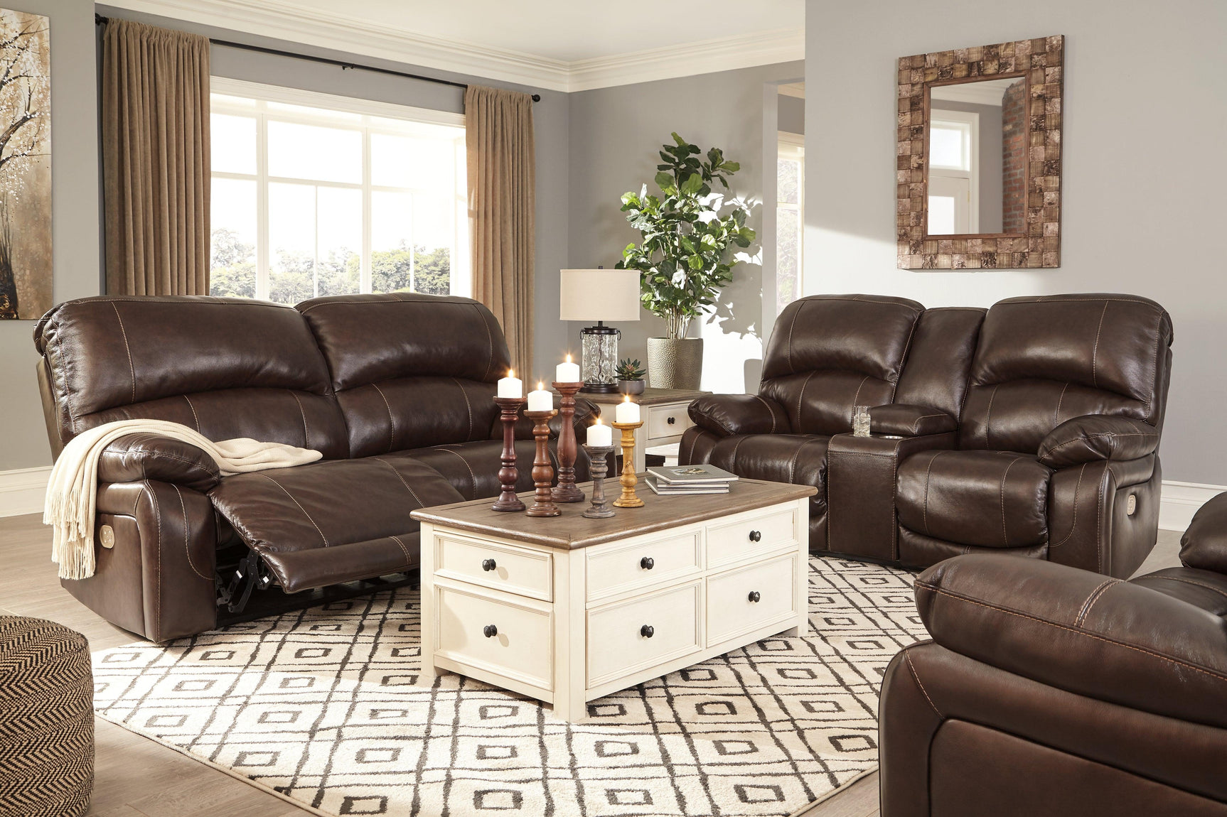 Hallstrung Chocolate Leather Power Recliner - Ella Furniture