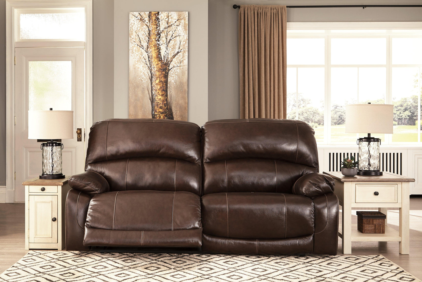 Hallstrung Chocolate Leather Power Reclining Sofa - Ella Furniture