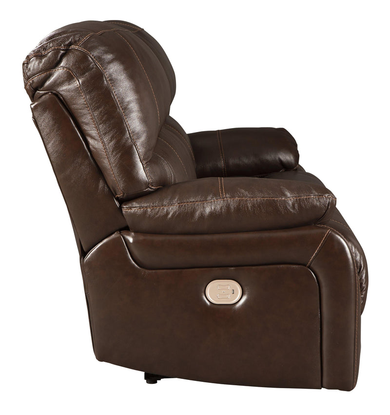 Hallstrung Chocolate Leather Power Reclining Sofa - Ella Furniture