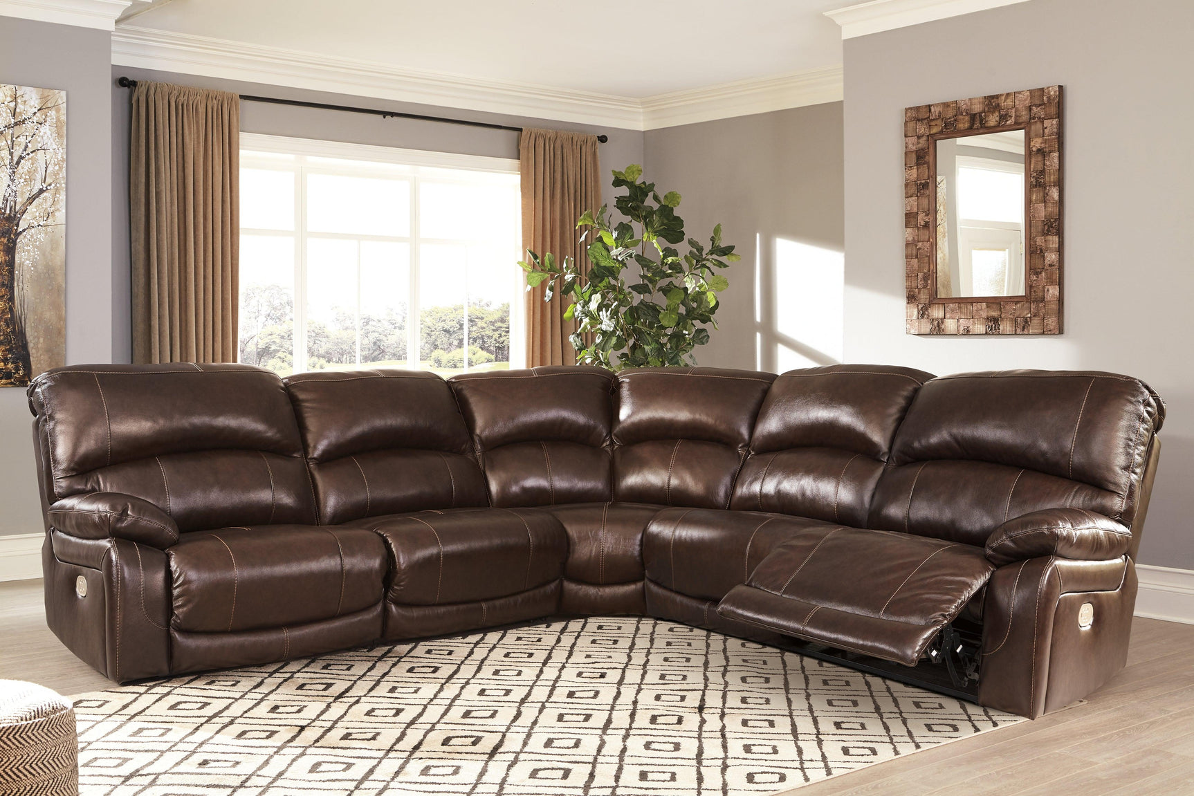 Hallstrung Chocolate 5-Piece Power Reclining Sectional - Ella Furniture