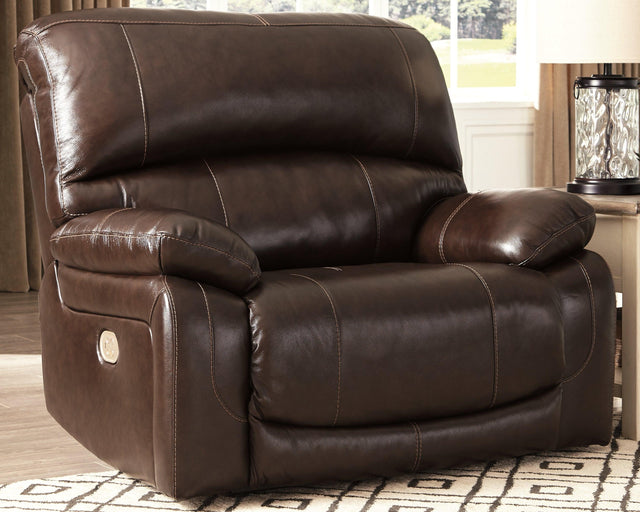 Hallstrung Chocolate Leather Power Recliner - Ella Furniture