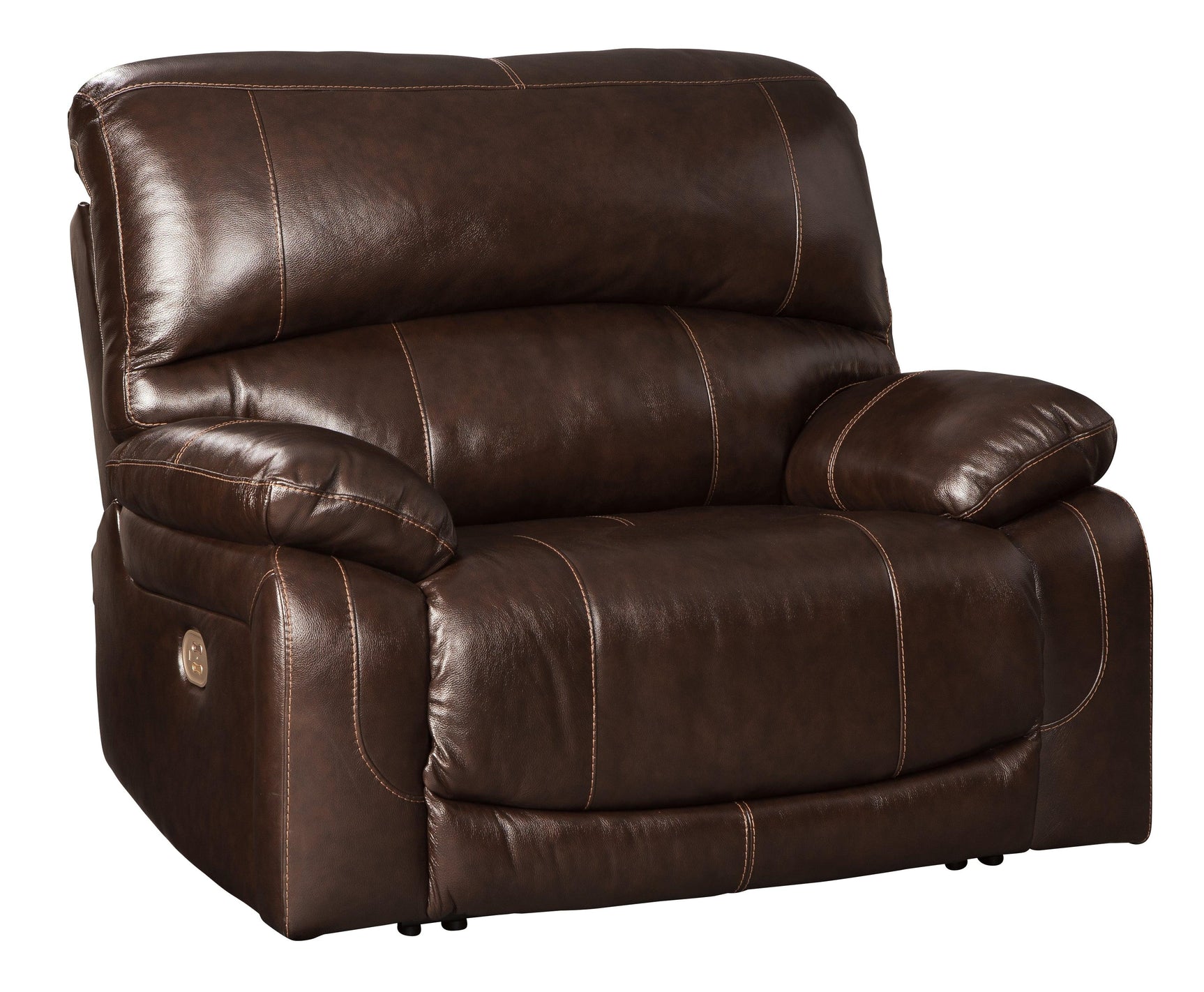 Hallstrung Chocolate Leather Power Recliner - Ella Furniture