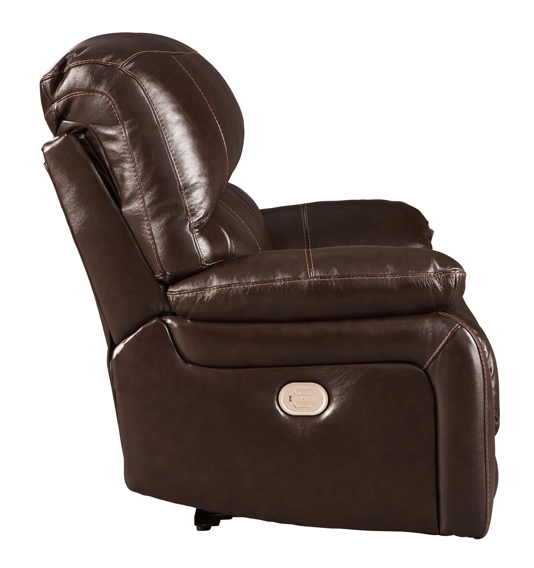 Hallstrung Chocolate Leather Power Recliner - Ella Furniture