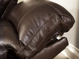 Hallstrung Chocolate Leather Power Recliner - Ella Furniture