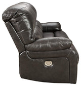 Hallstrung Gray Leather Power Reclining Sofa - Ella Furniture