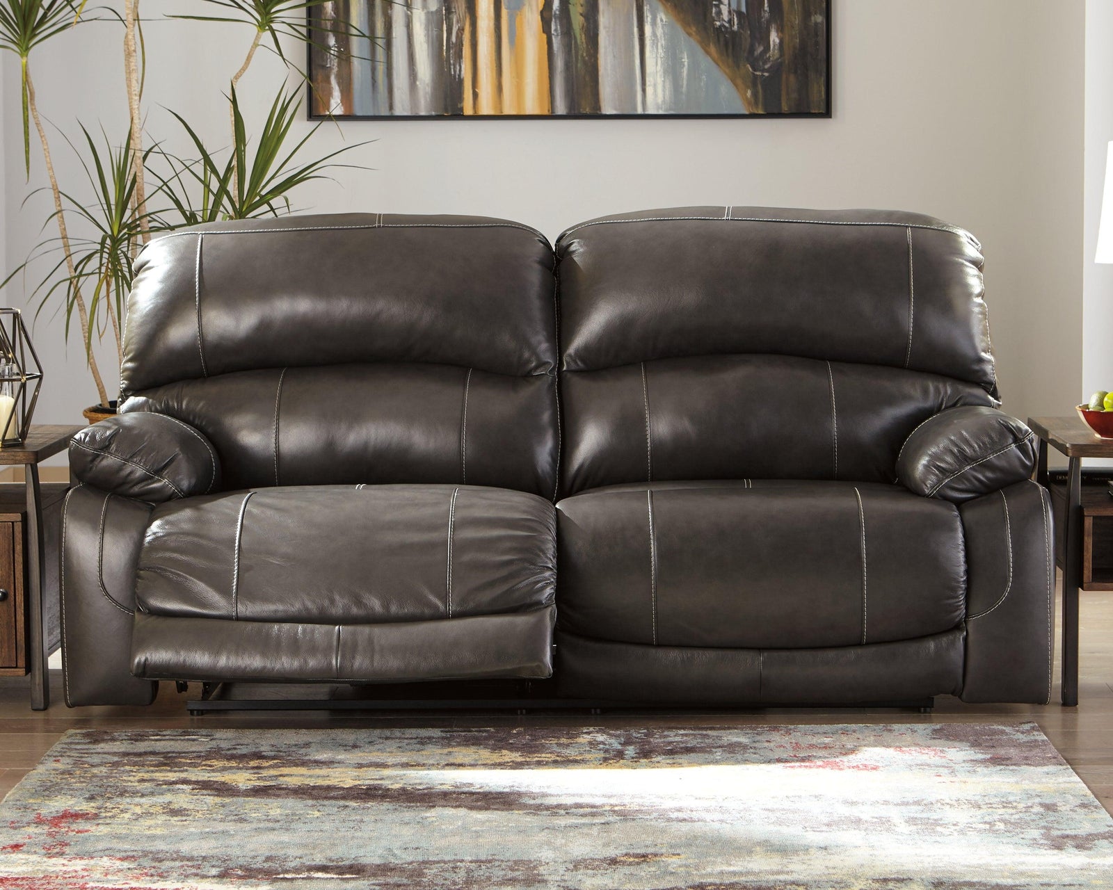 Hallstrung Gray Leather Power Reclining Sofa - Ella Furniture