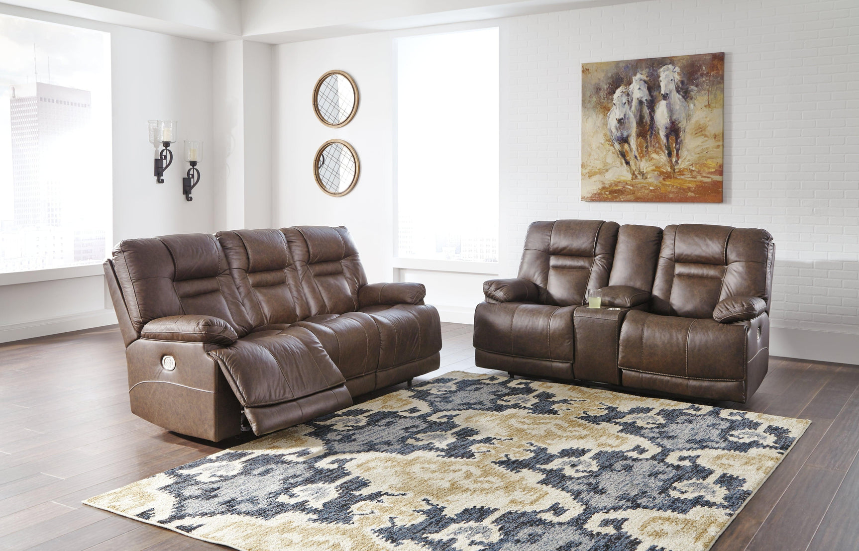 Wurstrow Umber Leather Power Reclining Sofa - Ella Furniture