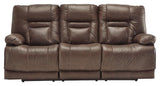 Wurstrow Umber Leather Power Reclining Sofa - Ella Furniture