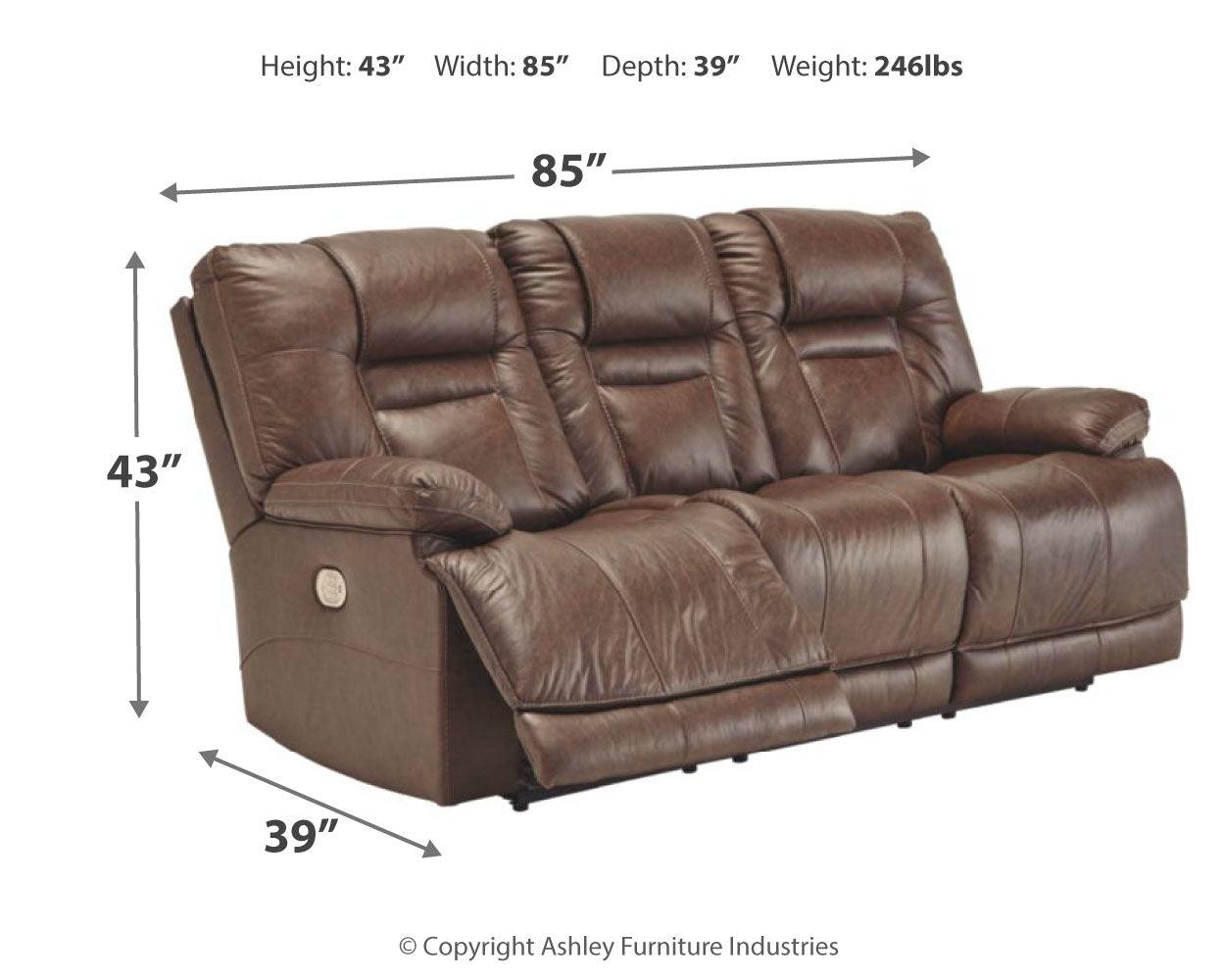 Wurstrow Umber Leather Power Reclining Sofa - Ella Furniture