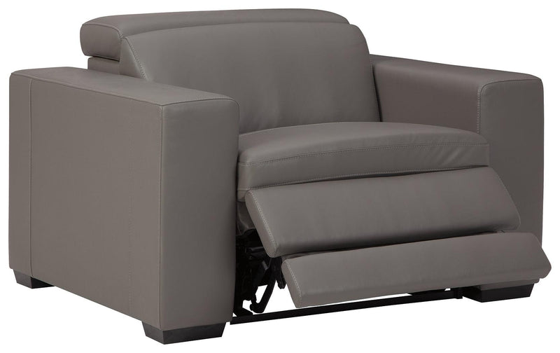 Texline Gray Leather Power Recliner - Ella Furniture