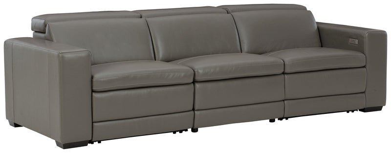 Texline Gray Leather 4-Piece Power Reclining Sofa - Ella Furniture
