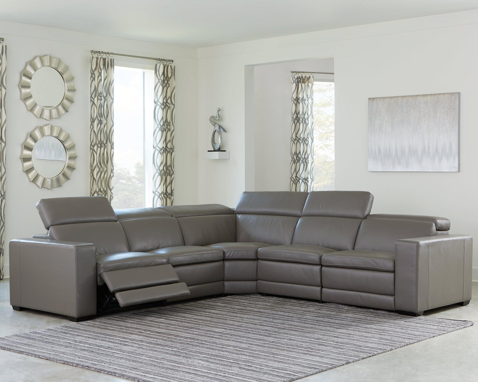 Texline Gray Leather 6-Piece Power Reclining Sectional