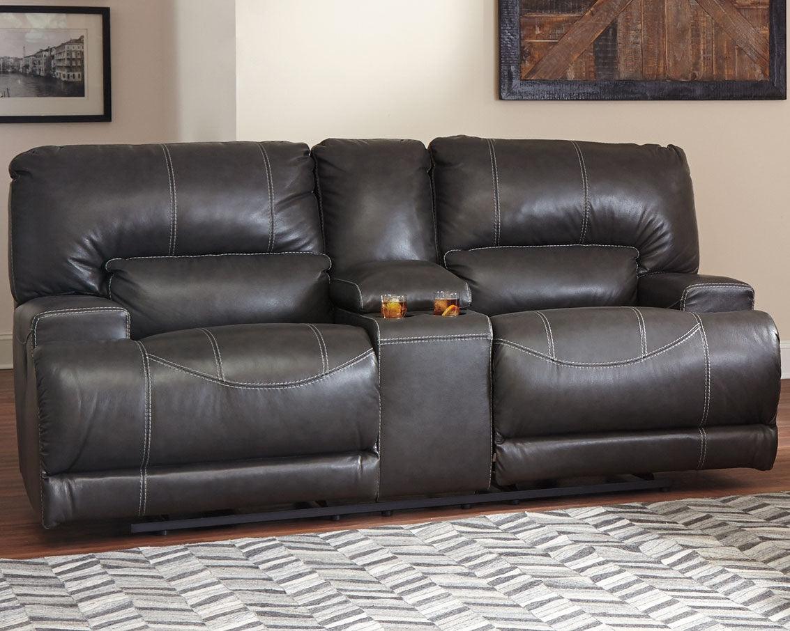 Mccaskill Gray Leather Power Reclining Sofa