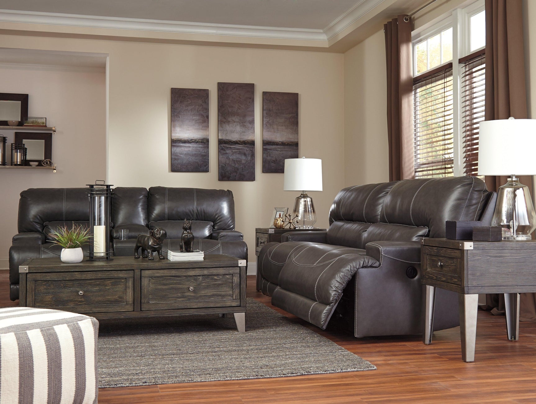 Mccaskill Gray Leather Reclining Sofa - Ella Furniture