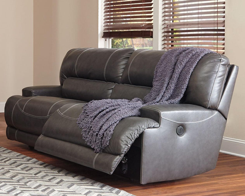 Mccaskill Gray Leather Reclining Sofa - Ella Furniture