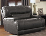 Mccaskill Gray Leather Oversized Recliner - Ella Furniture