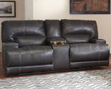 Mccaskill Gray Leather Power Reclining Loveseat With Console - Ella Furniture