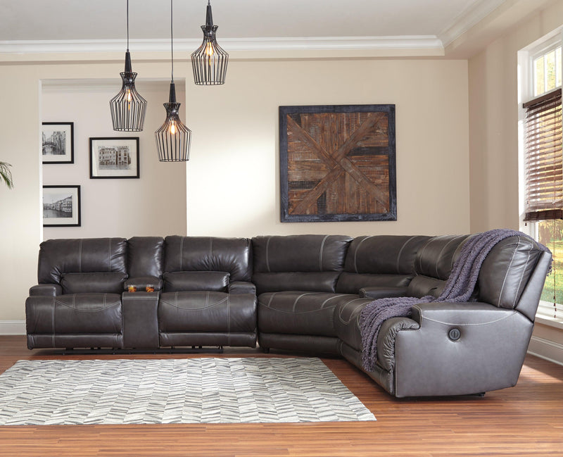 Mccaskill Gray Leather 3-Piece Reclining Sectional