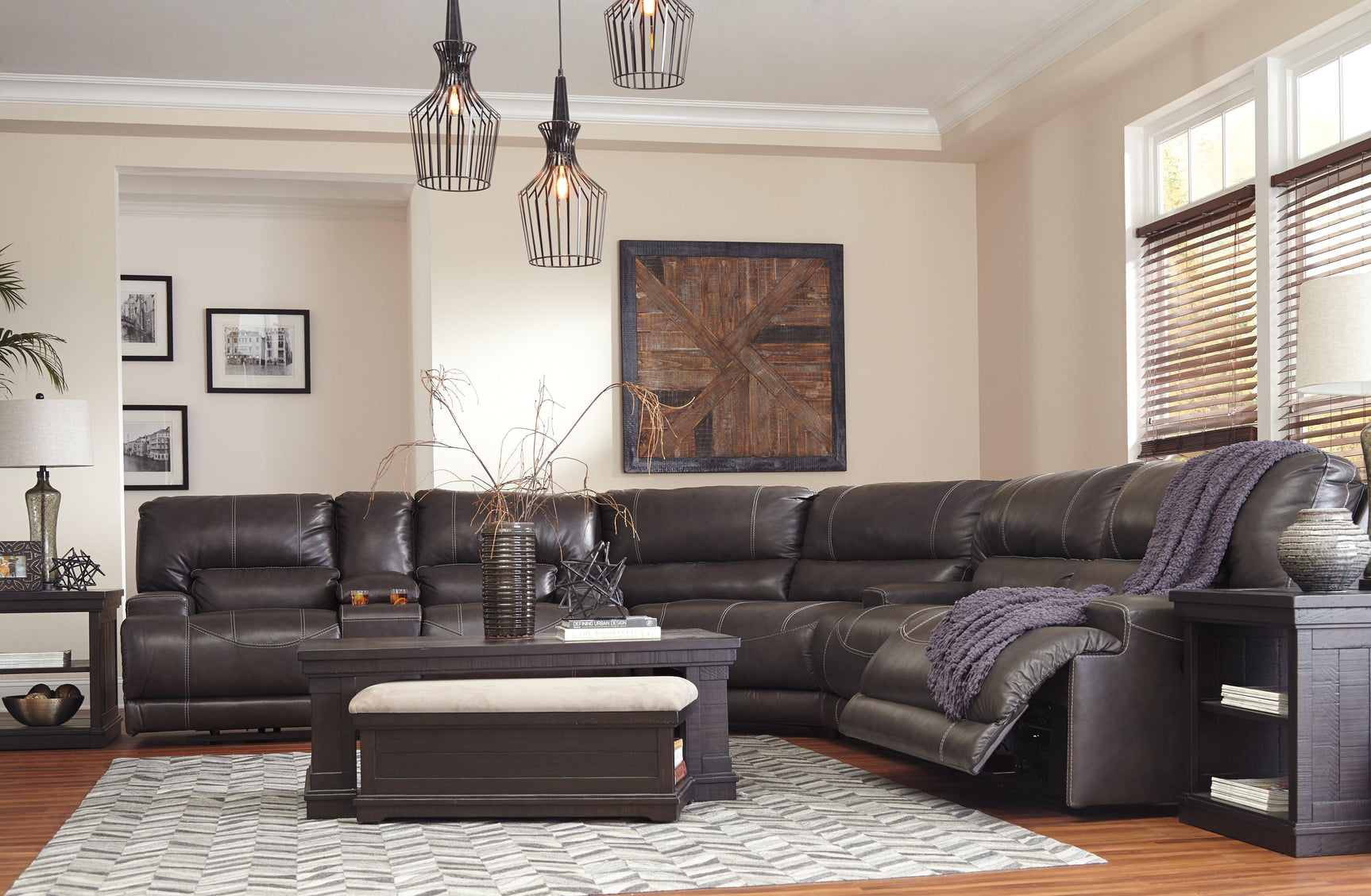 Mccaskill Gray Leather Reclining Sofa - Ella Furniture