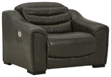 Center Line Dark Gray Leather Power Recliner - Ella Furniture