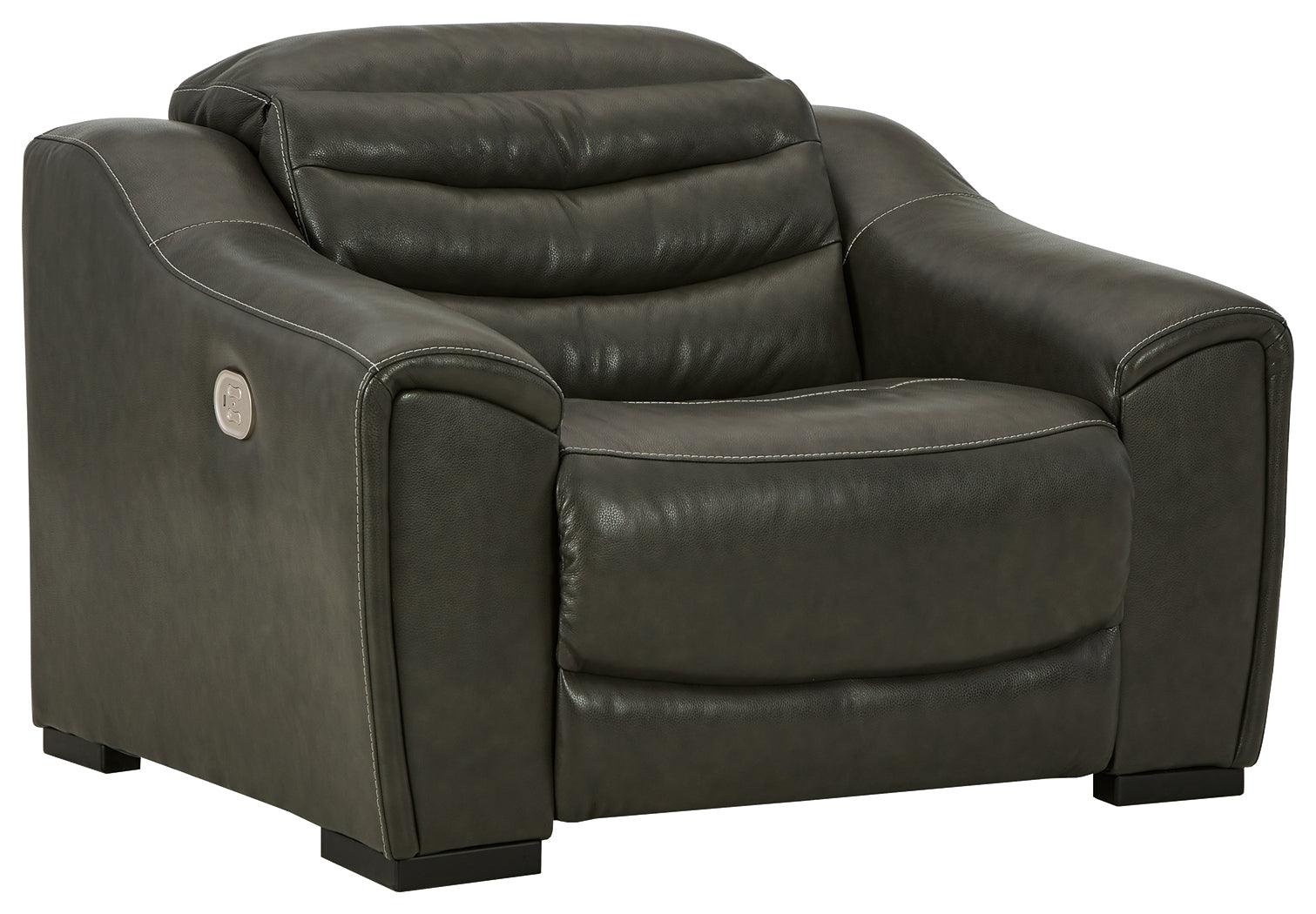 Center Line Dark Gray Leather Power Recliner - Ella Furniture