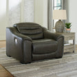 Center Line Dark Gray Leather Power Recliner - Ella Furniture