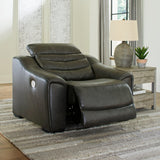 Center Line Dark Gray Leather Power Recliner - Ella Furniture