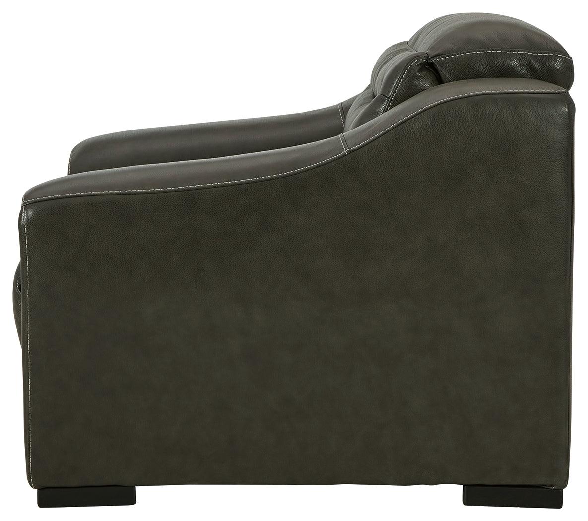 Center Line Dark Gray Leather Power Recliner - Ella Furniture