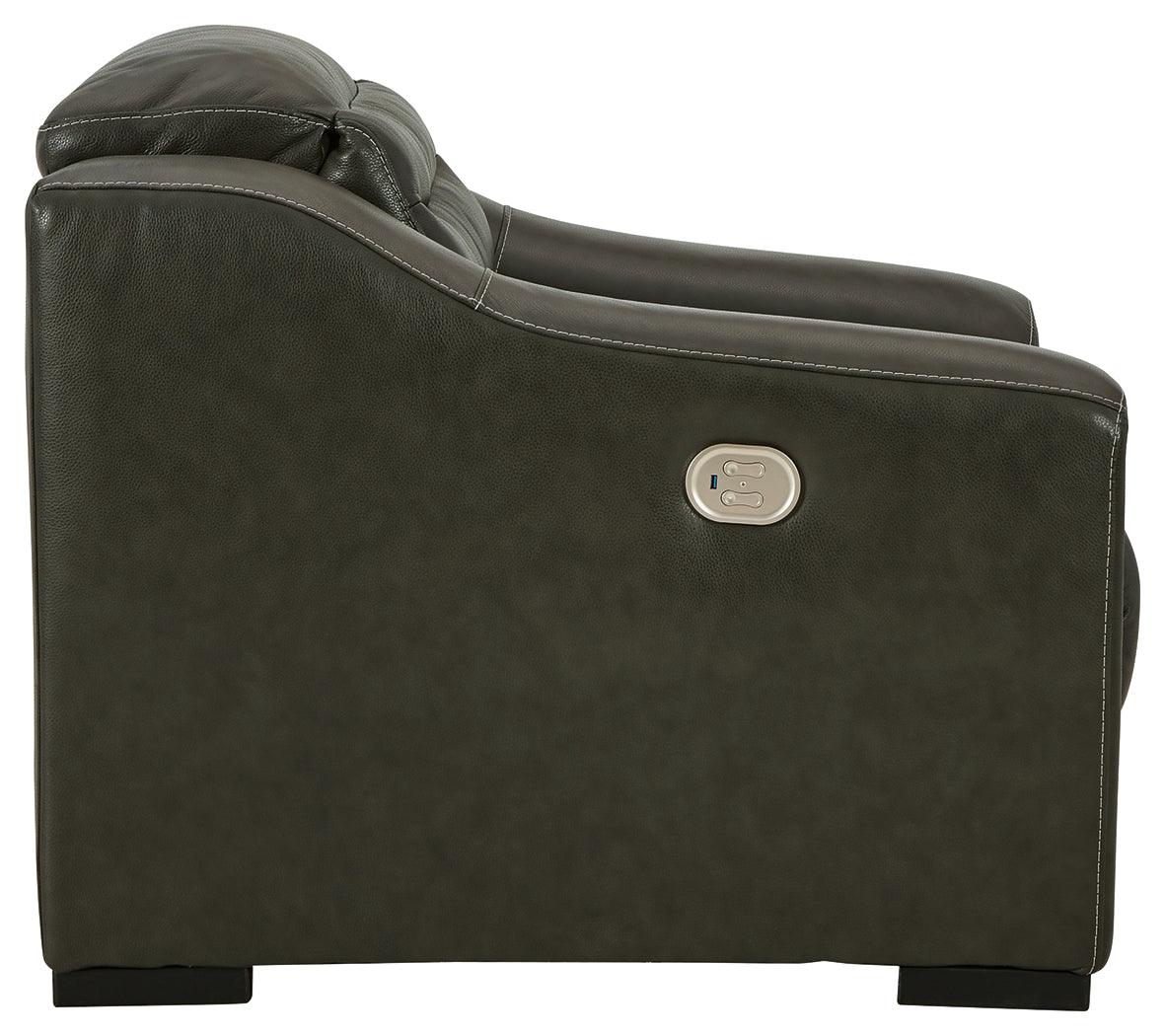 Center Line Dark Gray Leather Power Recliner - Ella Furniture