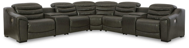 Center Line Dark Gray 7-Piece Power Reclining Sectional - Ella Furniture