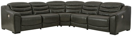 Center Line Dark Gray 5-Piece Power Reclining Sectional - Ella Furniture