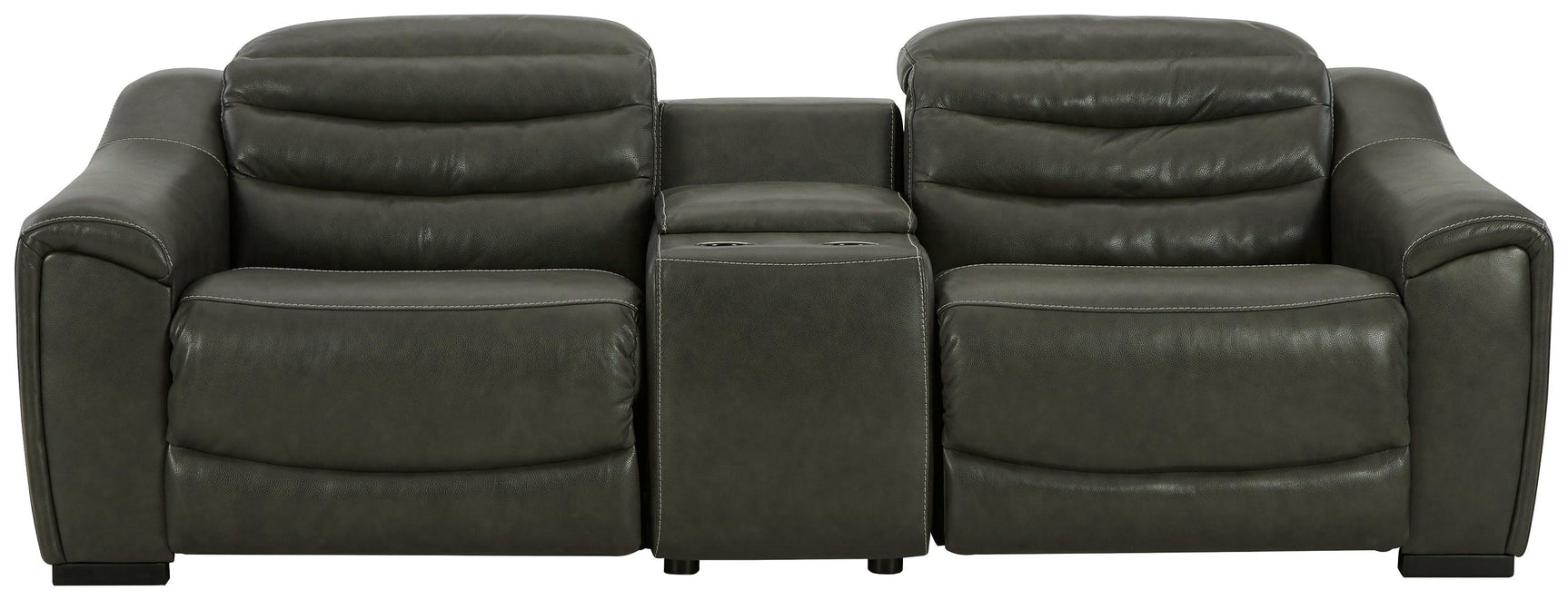 Center Line Dark Gray 3-Piece Power Reclining Loveseat With Console - Ella Furniture