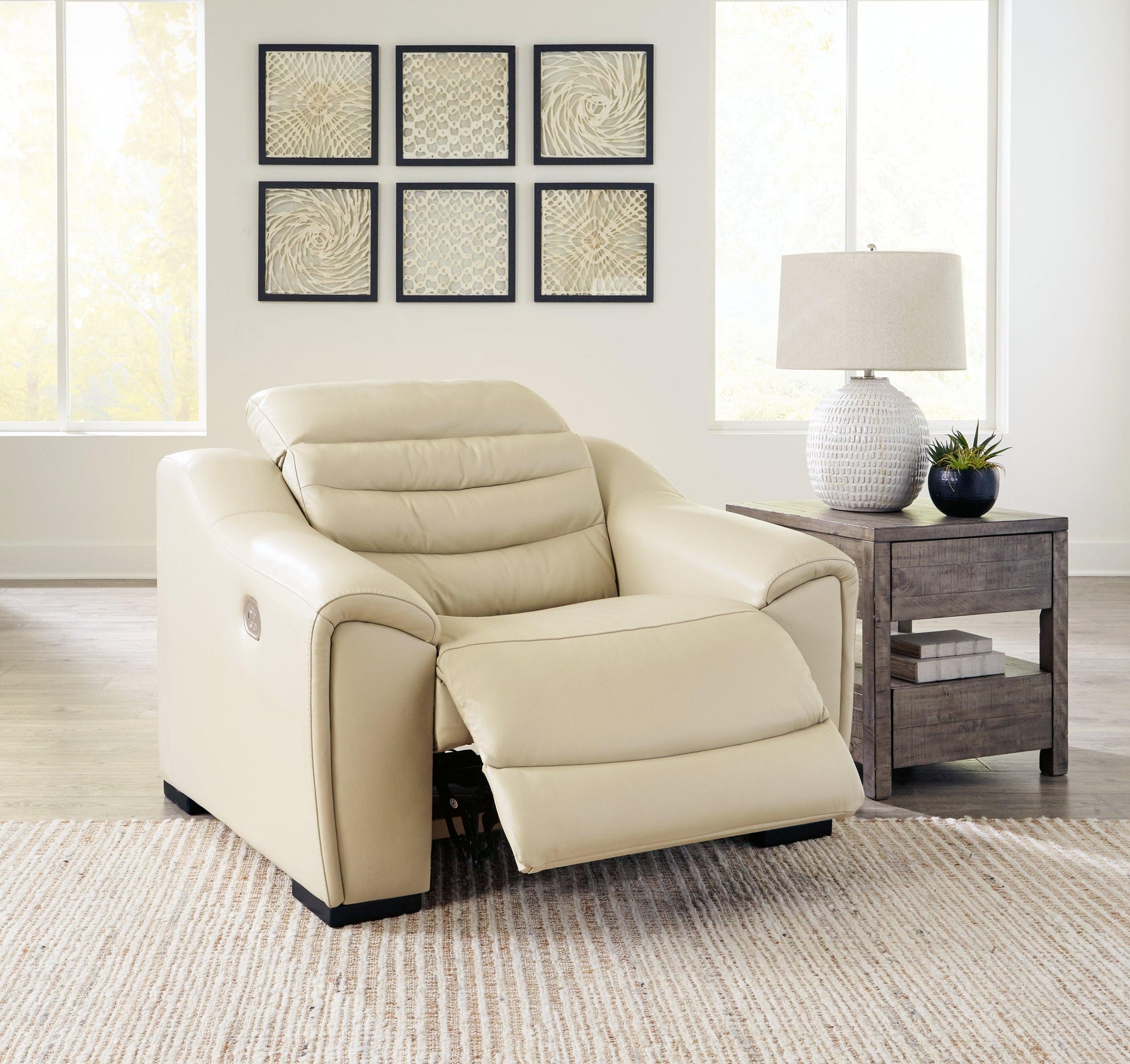 Center Line Cream Leather Power Recliner - Ella Furniture