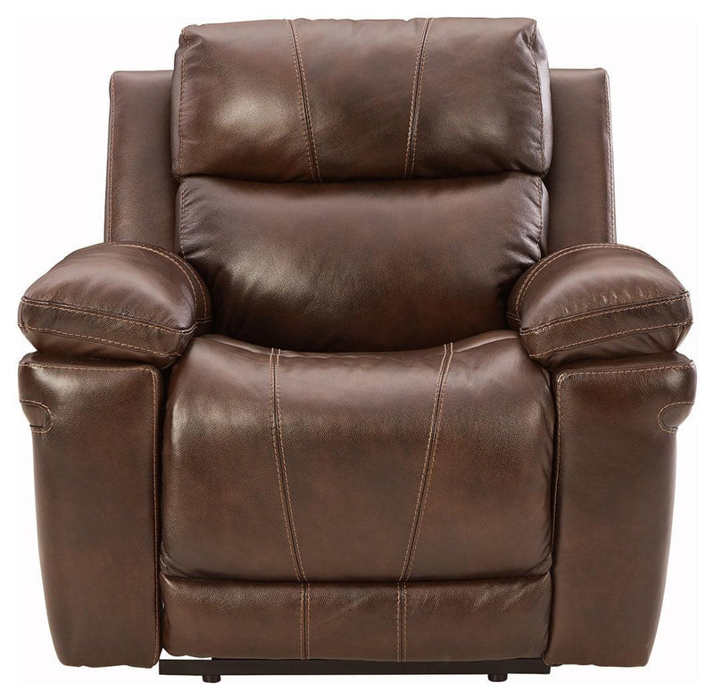 Edmar Chocolate Leather Power Recliner - Ella Furniture