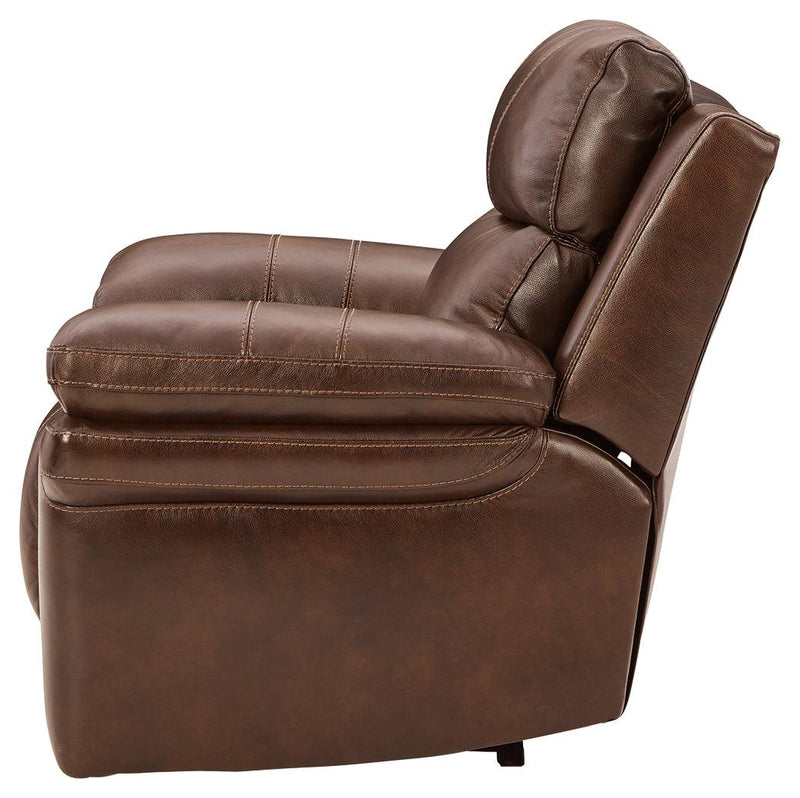 Edmar Chocolate Leather Power Recliner - Ella Furniture