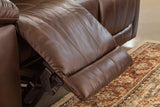 Edmar Chocolate Leather Power Reclining Loveseat With Console - Ella Furniture