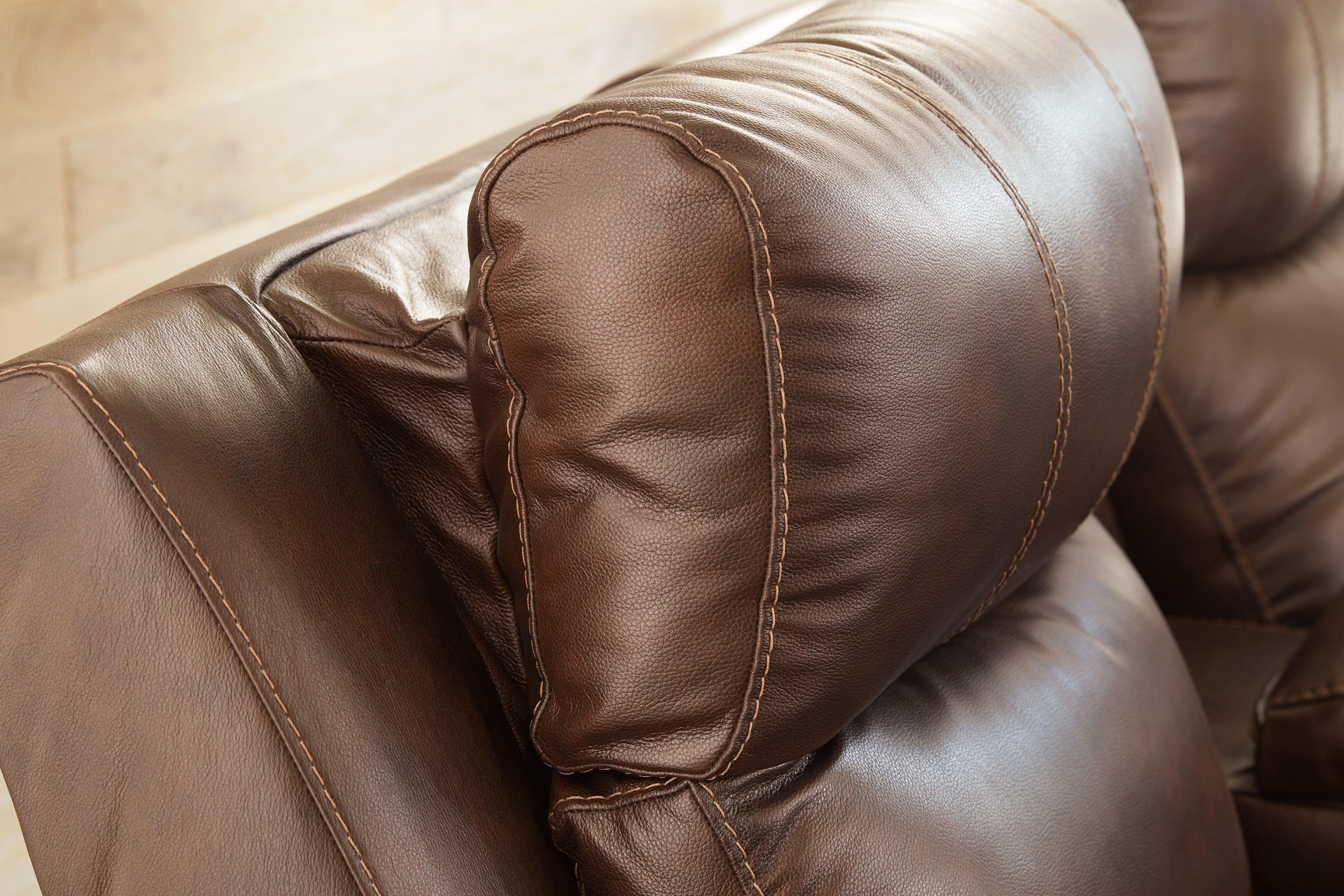 Edmar Chocolate Leather Power Reclining Loveseat With Console - Ella Furniture