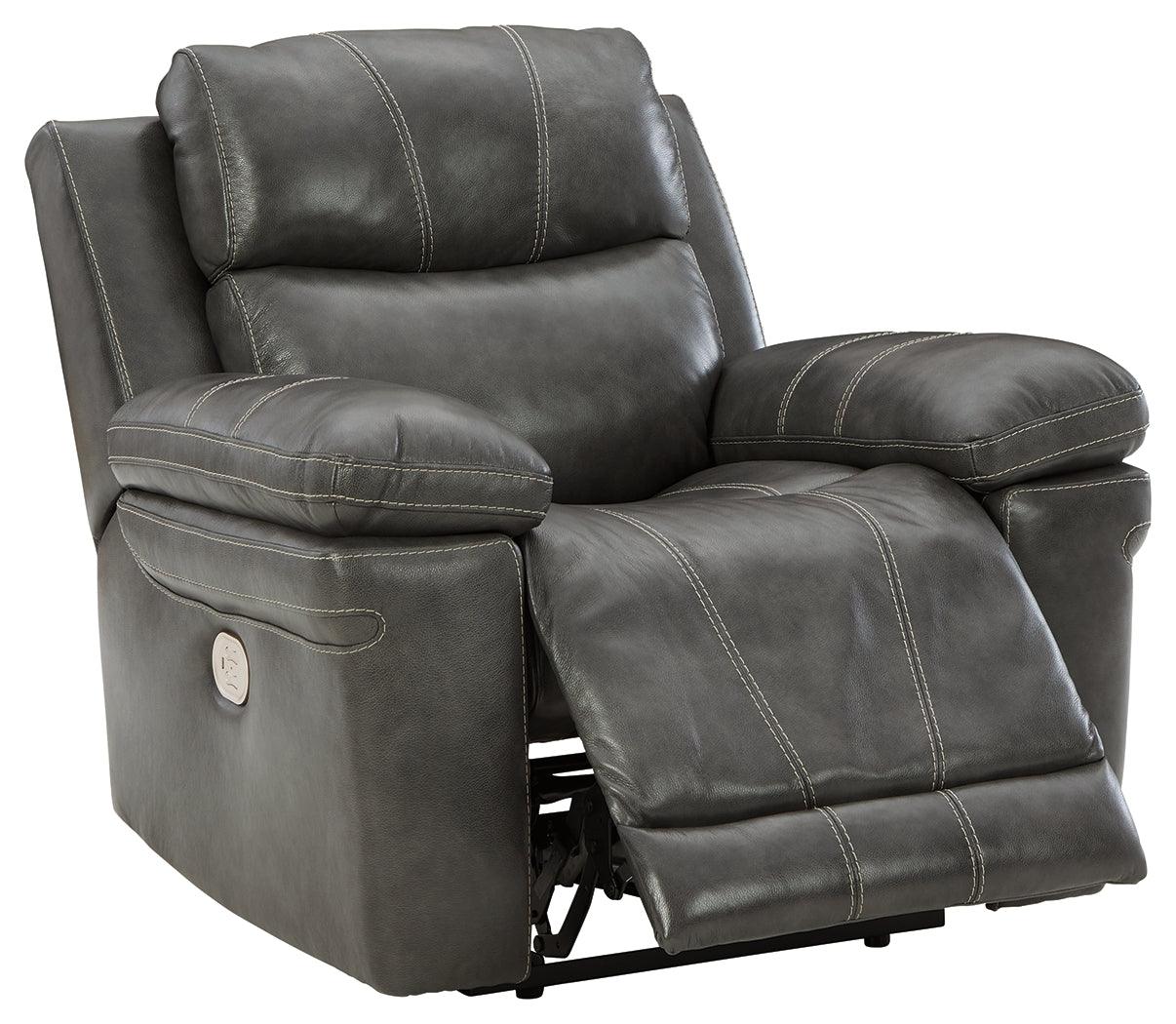 Edmar Charcoal Leather Power Recliner - Ella Furniture