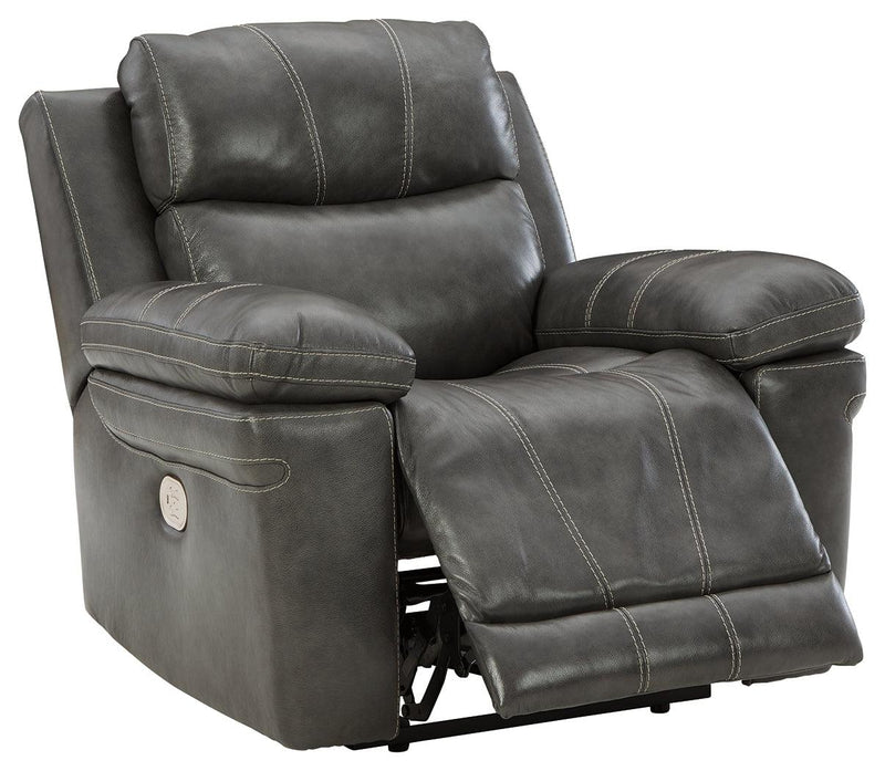 Edmar Charcoal Leather Power Recliner