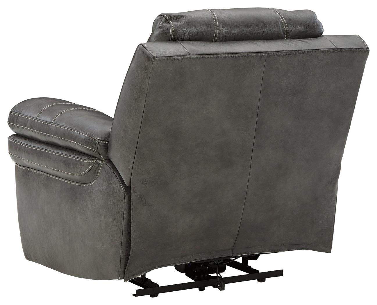 Edmar Charcoal Leather Power Recliner - Ella Furniture