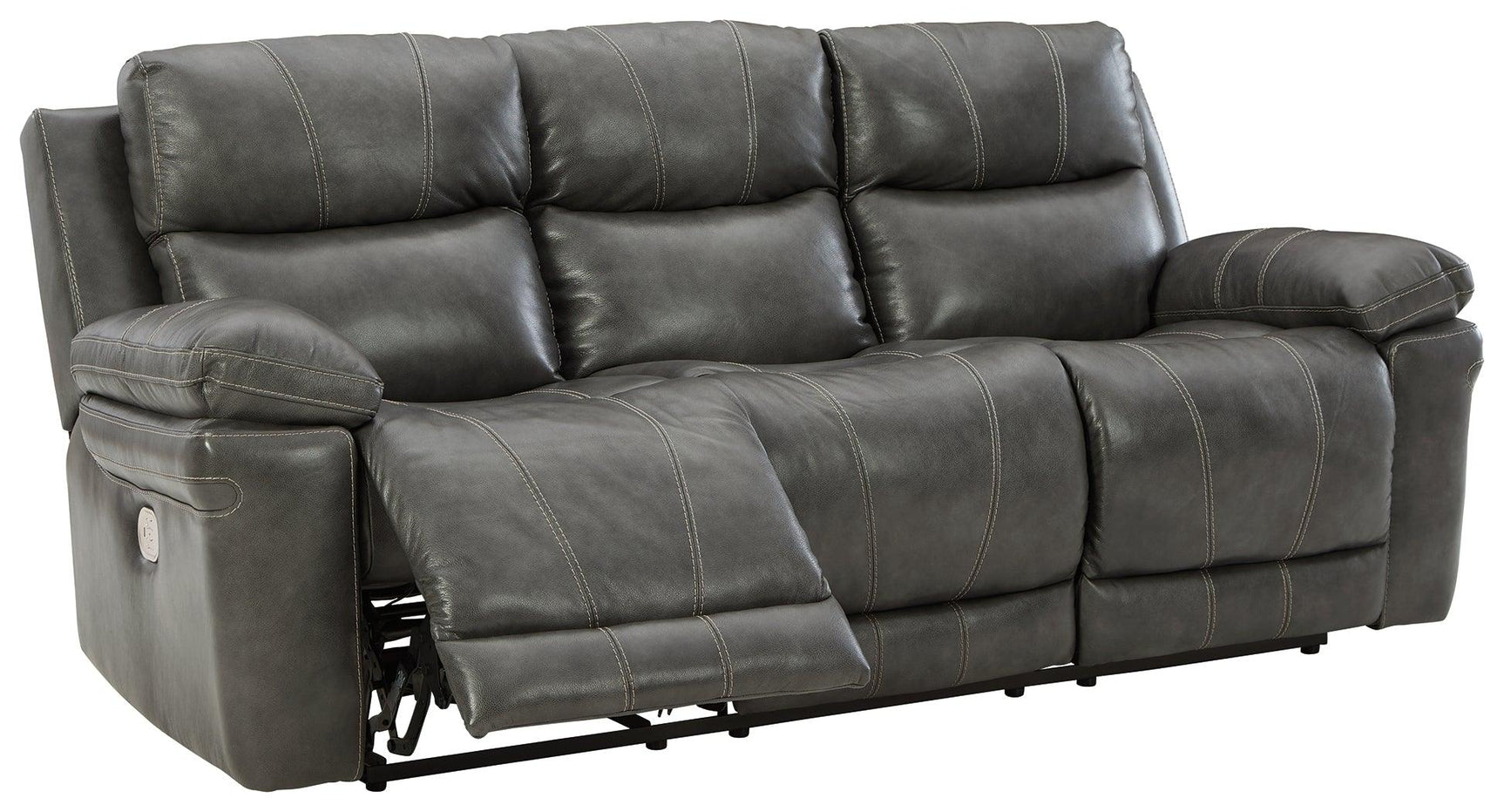 Edmar Charcoal Leather Power Reclining Sofa - Ella Furniture