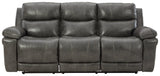 Edmar Charcoal Leather Power Reclining Sofa - Ella Furniture