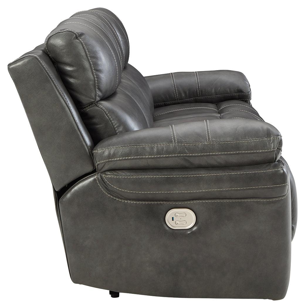 Edmar Charcoal Leather Power Reclining Sofa - Ella Furniture