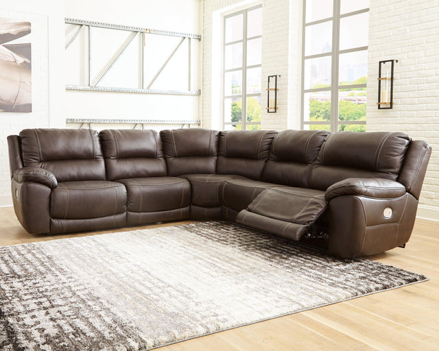 Dunleith Chocolate 5-Piece Power Reclining Sectional - Ella Furniture