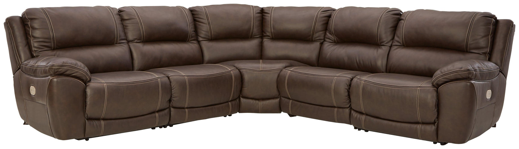 Dunleith Chocolate 5-Piece Power Reclining Sectional - Ella Furniture